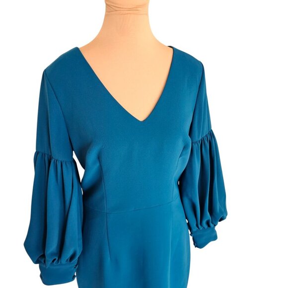 David Meister Bright Blue Puff Sleeve Evening Dress Sz 6 - Picture 2 of 12